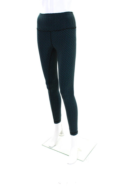 Lululemon Womens High Rise Stripe Print Activewear Leggings Blue Black Size 4