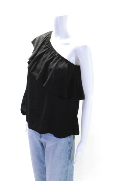 7 For All Mankind Women's Asymmetrical One Shoulder Ruffle Blouse Black Size XS