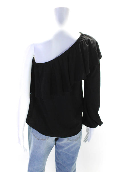 7 For All Mankind Women's Asymmetrical One Shoulder Ruffle Blouse Black Size XS