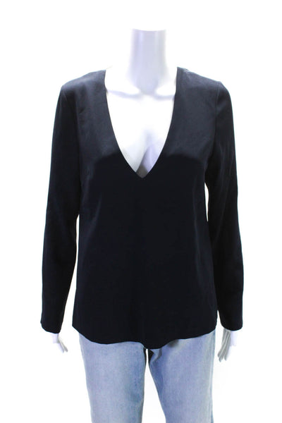 Intermix Women's V-Neck Long Sleeves Dressy Blouse Navy Blue Size S