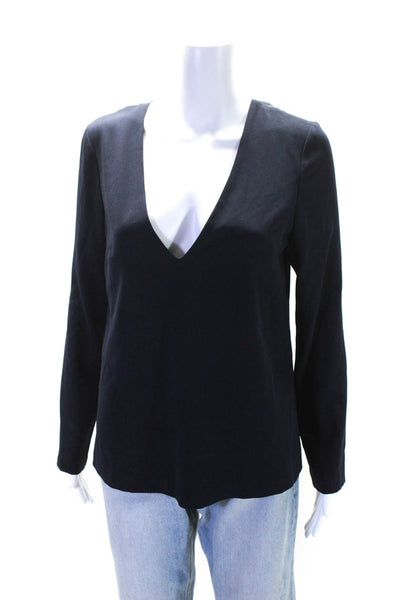 Intermix Women's V-Neck Long Sleeves Dressy Blouse Navy Blue Size S