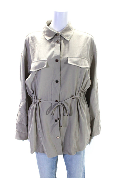 Zara Women's Collared Long Sleeves Button Up Cinch Waist Jacket Beige Size XS