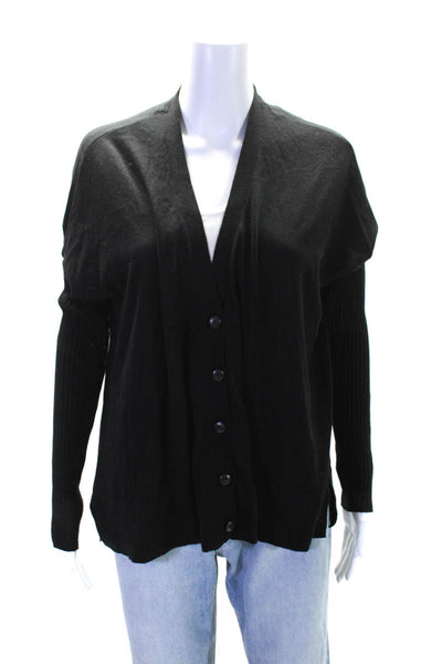 ATM Women's Long Sleeves Round Neck Cardigan Sweater Black Size S