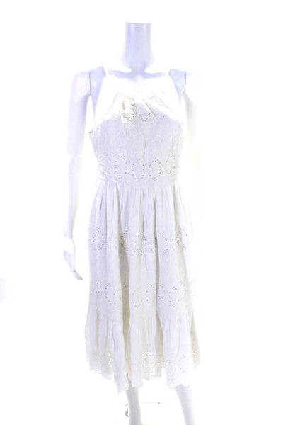 Maeve Anthropologie Women's Sleeveless Eyelet Tiered Midi Dress White Size 0