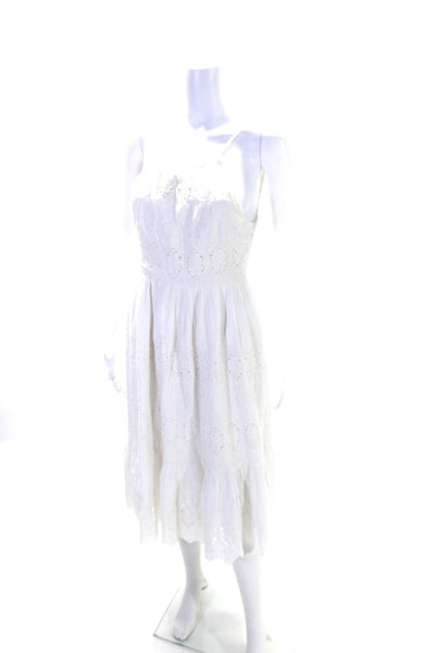 Maeve Anthropologie Women's Sleeveless Eyelet Tiered Midi Dress White Size 0