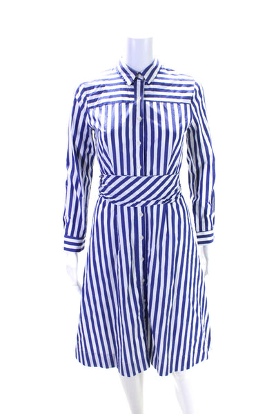 J Crew Women's Long Sleeves Belted Button Down Flare Midi Dress Stripe Size 0