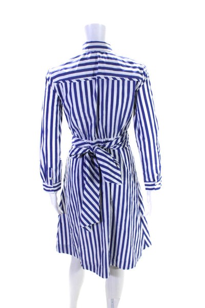 J Crew Women's Long Sleeves Belted Button Down Flare Midi Dress Stripe Size 0