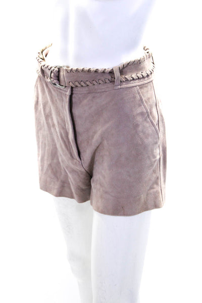 Elizabeth and James Womens Suede Whipstitch Belted Shorts Beige Pink Size 4