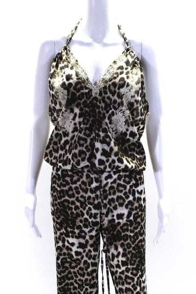 Vanita Rosa Womens Silk Animal Print Halter Top Pant Set Brown Size Extra Small