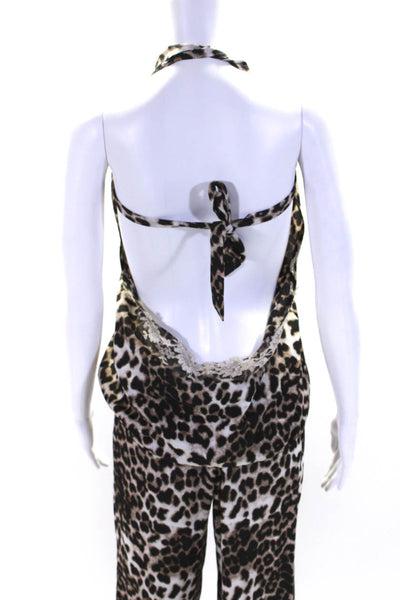 Vanita Rosa Womens Silk Animal Print Halter Top Pant Set Brown Size Extra Small