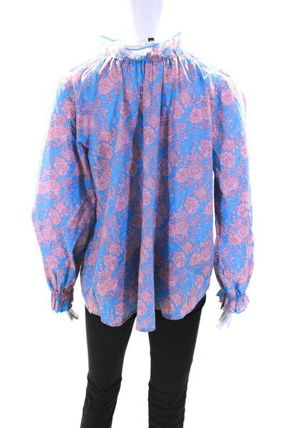 Cynthia Rowley Womens Floral Print Button Down Shirt Blue Pink Size Extra Small