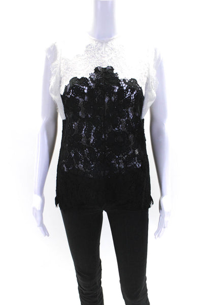 Sandro Womens Lace Short Cap Sleeves Crew Neck Blouse White Black Size 1