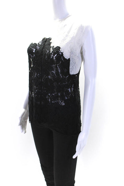 Sandro Womens Lace Short Cap Sleeves Crew Neck Blouse White Black Size 1