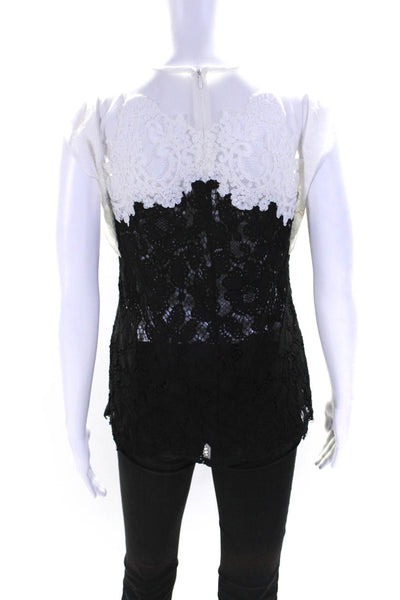 Sandro Womens Lace Short Cap Sleeves Crew Neck Blouse White Black Size 1