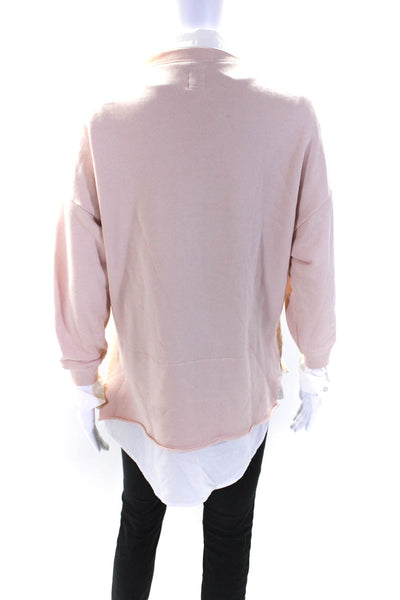 NSF Women's Collared Long Sleeves Distress Hem Sweatshirt Pink White Size P