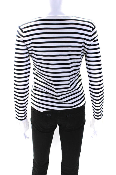 Claudie Pierlot Women's Round Neck Long Sleeves Ruffle Stripe Blouse Size 1