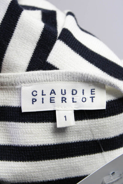 Claudie Pierlot Women's Round Neck Long Sleeves Ruffle Stripe Blouse Size 1