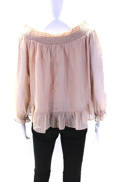 Love Shack Fancy Womens Off The Shoulder Long Sleeves Ruffle Blouse Blush Size 1