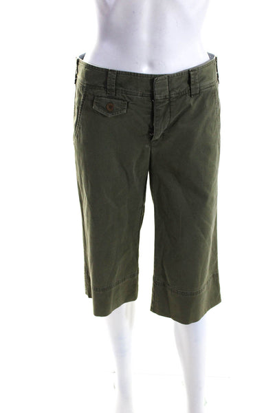 Vince Womens Cotton Chino Zip Up Mid Rise Capris Pants Chinos Green Size 2