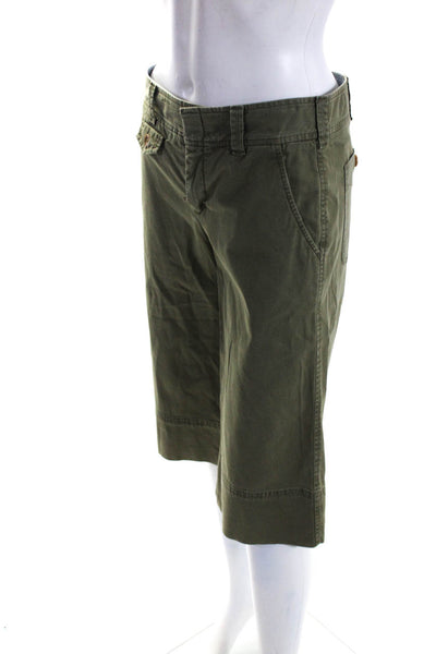 Vince Womens Cotton Chino Zip Up Mid Rise Capris Pants Chinos Green Size 2