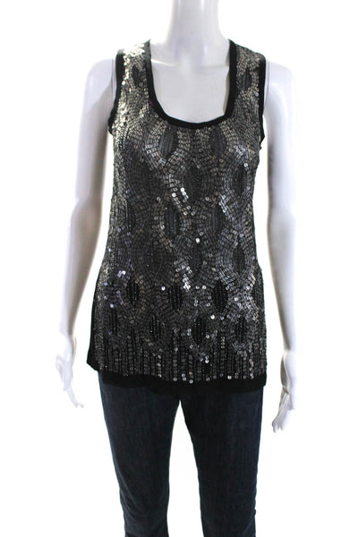 Gold Hawk Womens Jersey Knit Sequined Scoop Neck Tank Top T-Shirt Black Size S