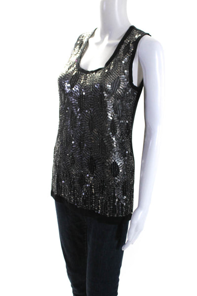 Gold Hawk Womens Jersey Knit Sequined Scoop Neck Tank Top T-Shirt Black Size S