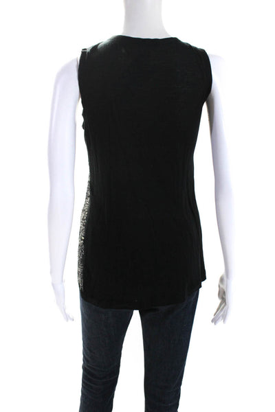 Gold Hawk Womens Jersey Knit Sequined Scoop Neck Tank Top T-Shirt Black Size S