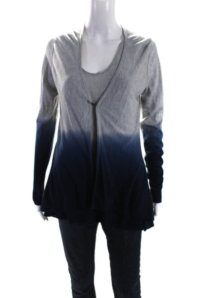 Elie Tahari Womens Silk Ombre Scoop Neck Sweater Top Cardigan Set Gray Size S