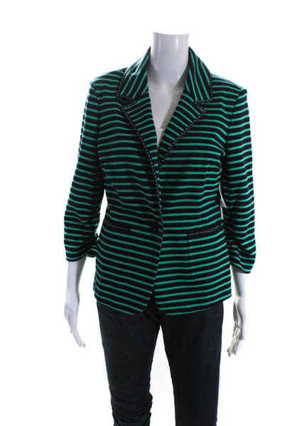 Laundry by Shelli Segal Womens Green Striped One Button 3/4 Sleeve Blazer Size10