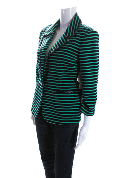 Laundry by Shelli Segal Womens Green Striped One Button 3/4 Sleeve Blazer Size10