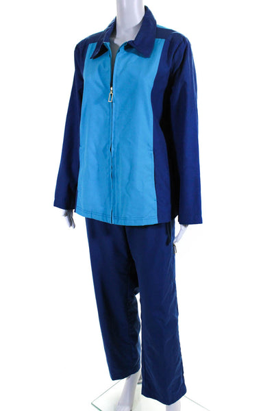 Norm Thompson Womens Two Tone Collared Zip Up Jacket Pants Set Blue Size L