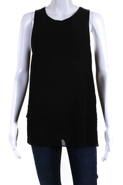 Rag & Bone Womens Sleeveless Scoop Neck Layered Sheer Silk Blouse Black Small