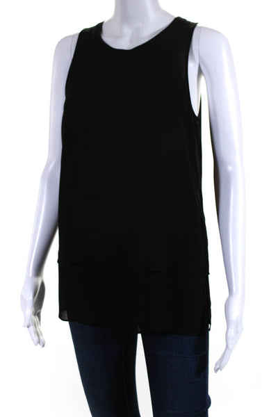 Rag & Bone Womens Sleeveless Scoop Neck Layered Sheer Silk Blouse Black Small