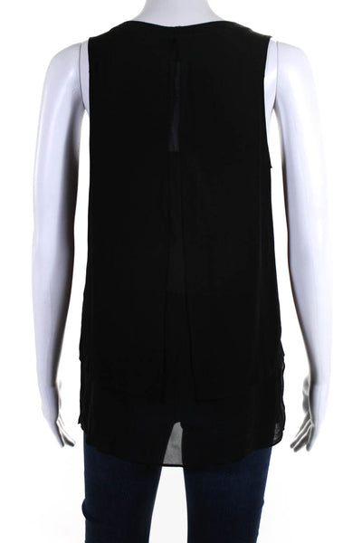 Rag & Bone Womens Sleeveless Scoop Neck Layered Sheer Silk Blouse Black Small