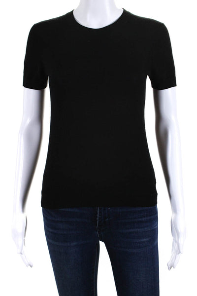 Theory Womens Short Sleeve Crew Neck Wool Knit Tee Shirt Black Size Petite