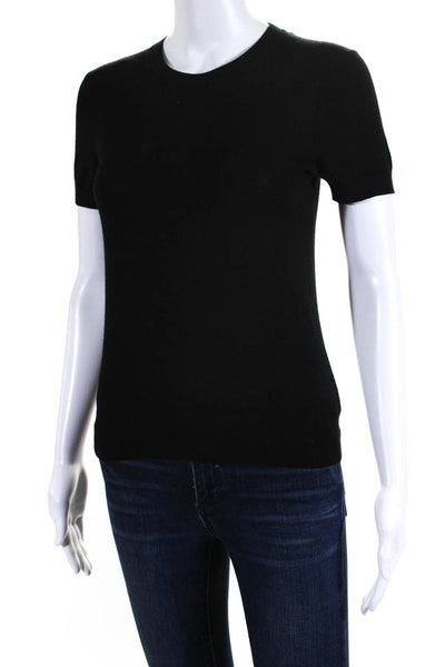 Theory Womens Short Sleeve Crew Neck Wool Knit Tee Shirt Black Size Petite