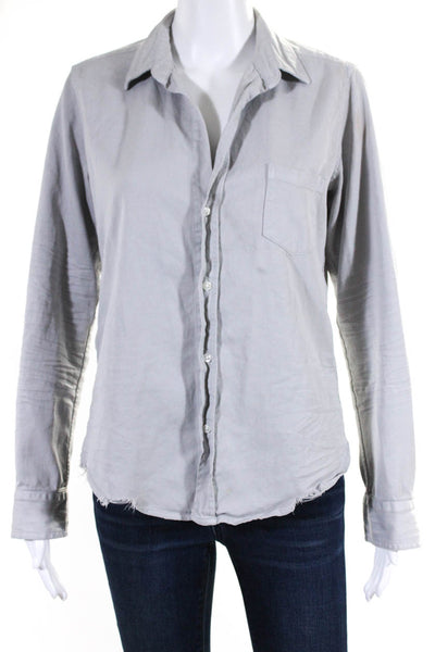 Frank & Eileen Womens Button Front Collared Pocket Shirt Gray Cotton Size Small