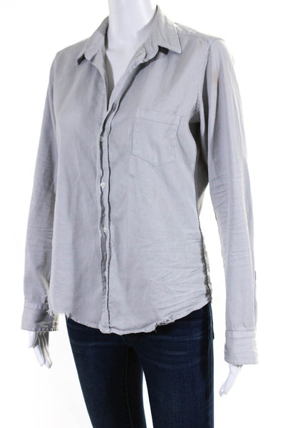 Frank & Eileen Womens Button Front Collared Pocket Shirt Gray Cotton Size Small