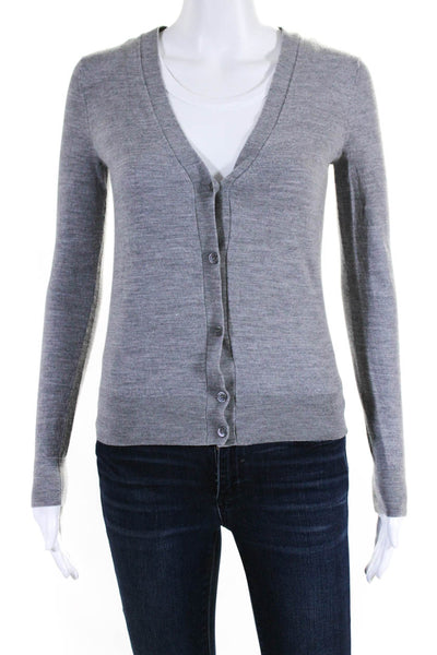 Theory Womens Long Sleeve Button Front V Neck Cardigan Sweater Gray Size Small