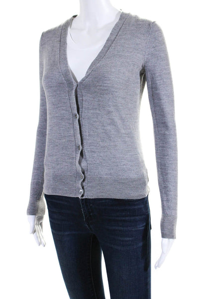 Theory Womens Long Sleeve Button Front V Neck Cardigan Sweater Gray Size Small