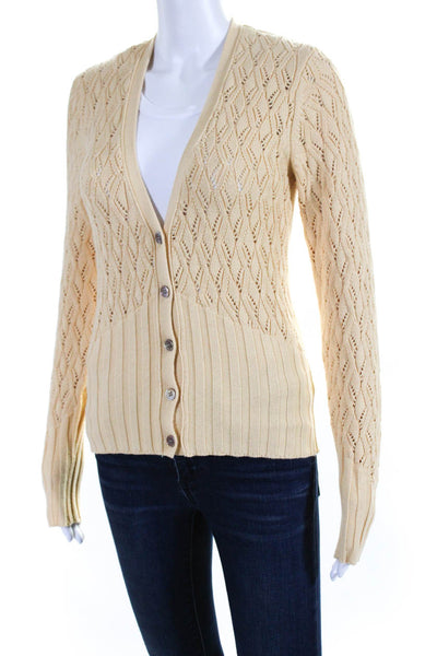 Minnie Rose Womens Button Front Open Knit Cardigan Sweater Beige Cotton Size XS