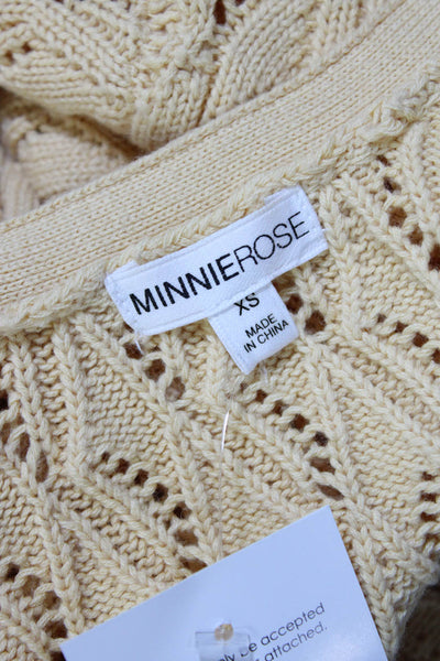 Minnie Rose Womens Button Front Open Knit Cardigan Sweater Beige Cotton Size XS