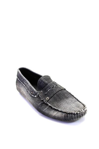 Tods Mens Denim Fringed Trimmed Sculpted Sole Driving Loafers Blue Size 11