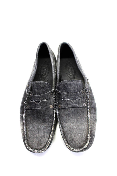 Tods Mens Denim Fringed Trimmed Sculpted Sole Driving Loafers Blue Size 11