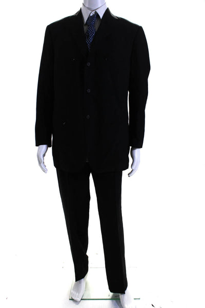 Trend Mens Wool Zipped Buttoned Collared Blazer Pants Suit Set Black Size EUR52