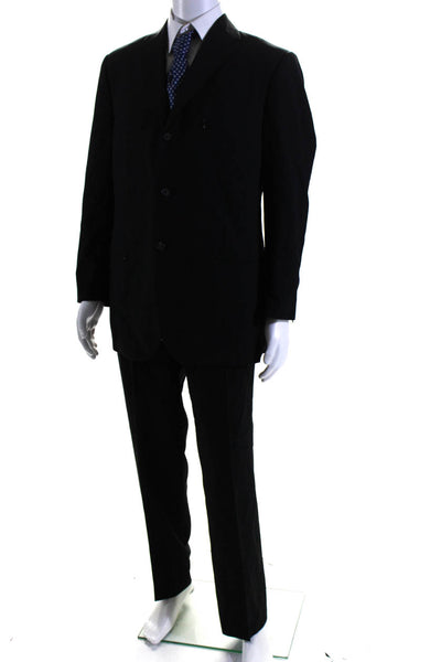 Trend Mens Wool Zipped Buttoned Collared Blazer Pants Suit Set Black Size EUR52