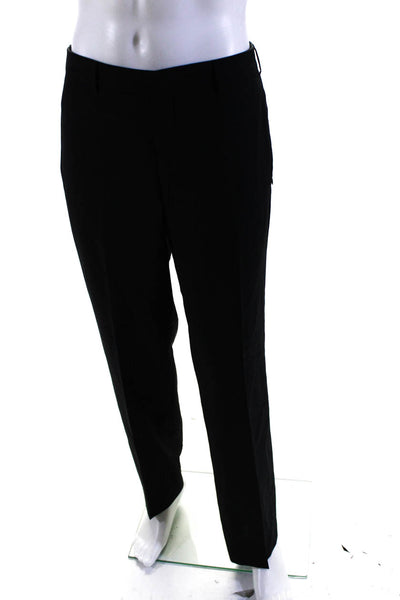 Trend Mens Wool Zipped Buttoned Collared Blazer Pants Suit Set Black Size EUR52