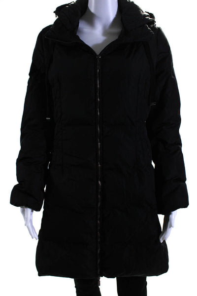 Moncler Womens Hooded Full Zipper Long Sleeves Puffer Coat Black Size 3