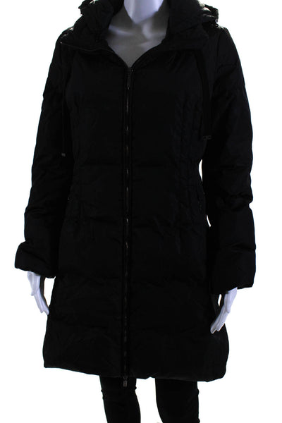 Moncler Womens Hooded Full Zipper Long Sleeves Puffer Coat Black Size 3