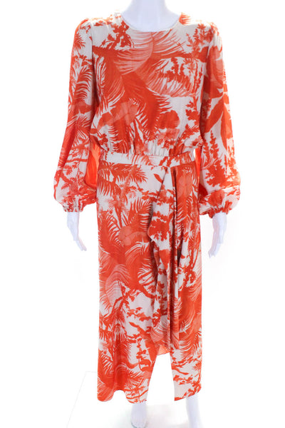 Arte Sano Coutture Womens Long Sleeve Tropical Print Midi Dress Orange Size IT42